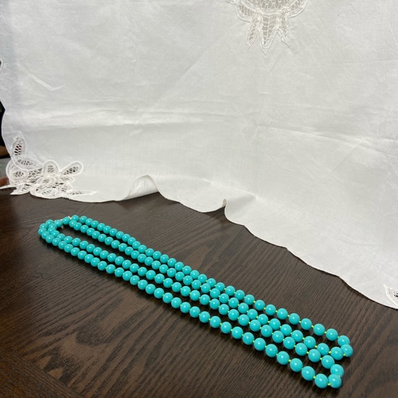 Vintage Turquoise Glass Beaded Long Necklace Layer - Picture 5 of 10